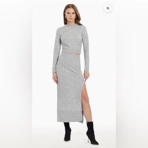 Amanda Uprichard Heather Gray Knit Sweater & Midi Skirt Set | XS | NWT